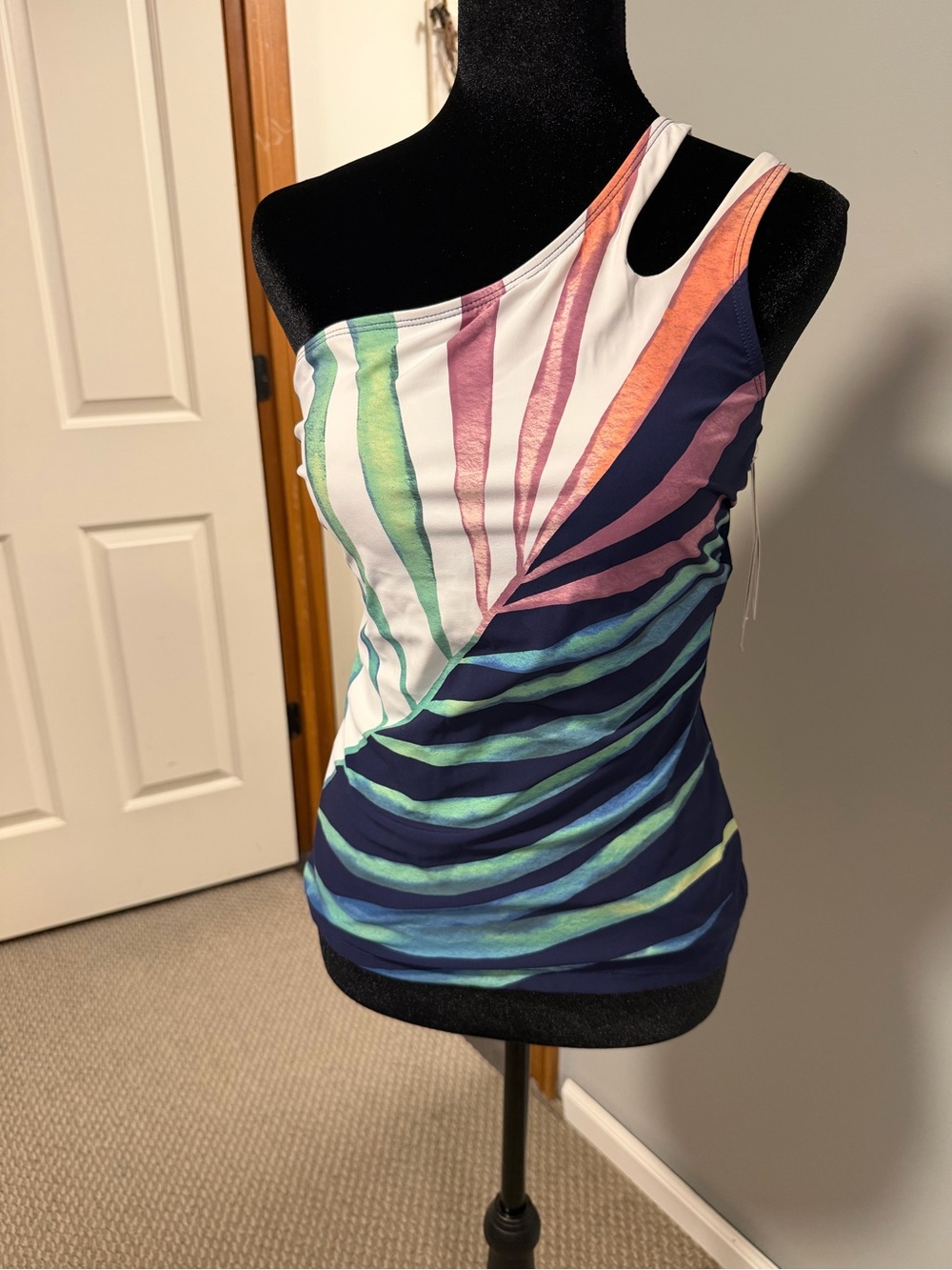 Christina One Shoulder Tankini Top Size 8 NWT Tropical Palm Print Swim Top